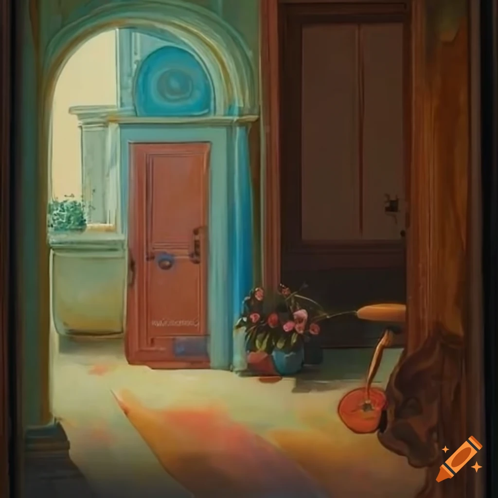 view of a cozy room with flowers and a french horn