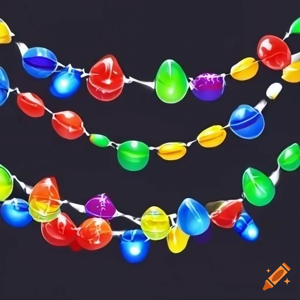 Cartoon christmas lights on black string on Craiyon