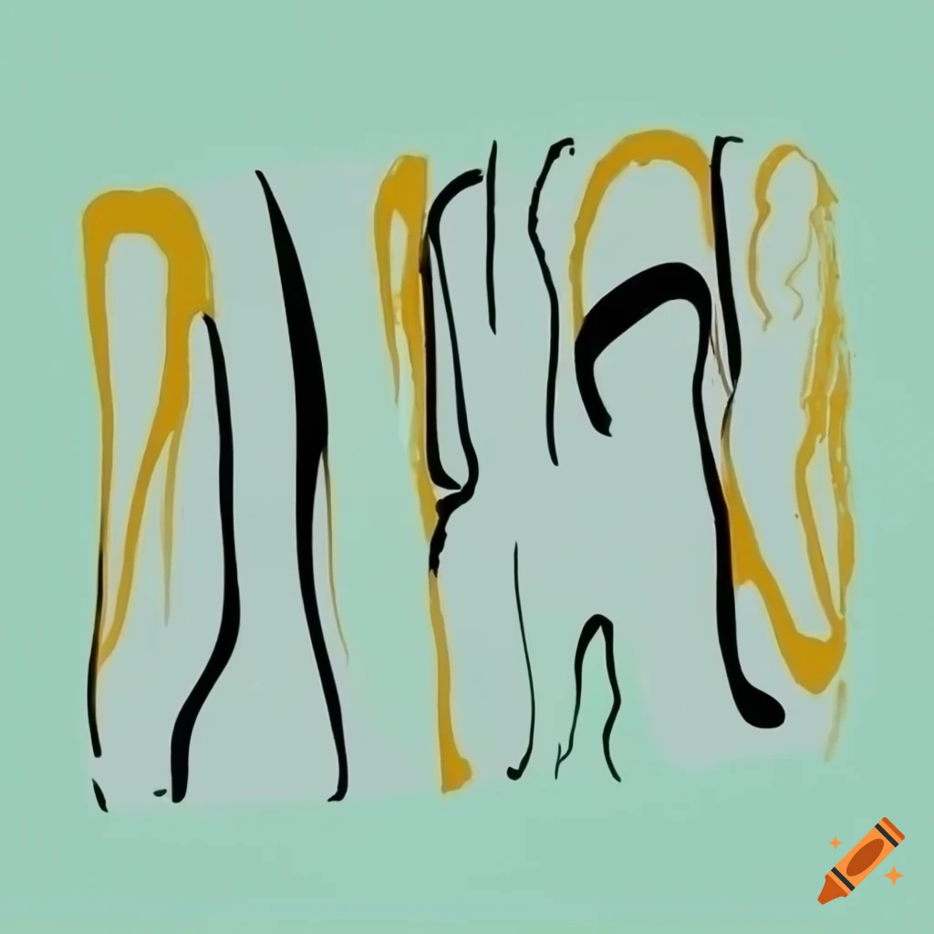 Abstract painting with mint background and mustard lines on Craiyon