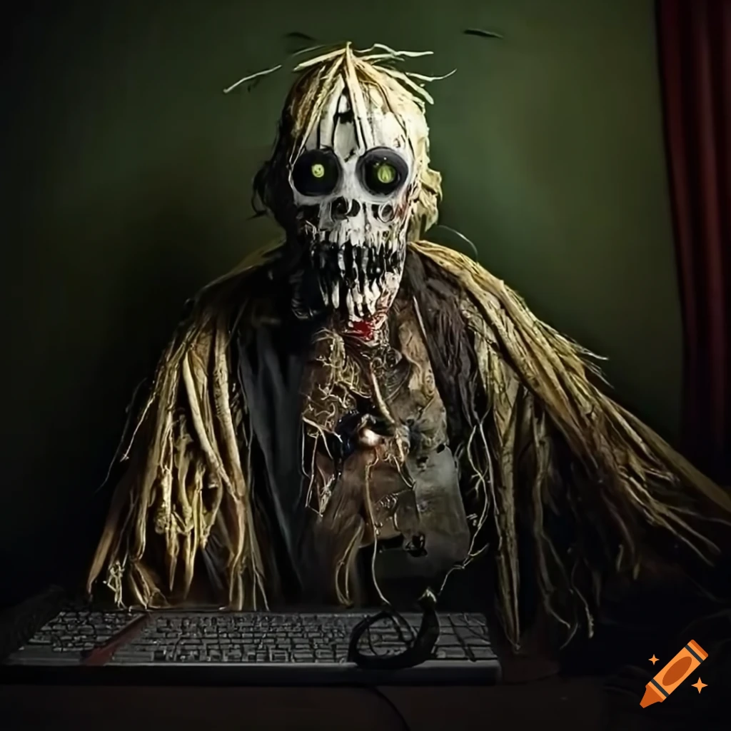sinister hyperrealistic voodoo doctor made of straw