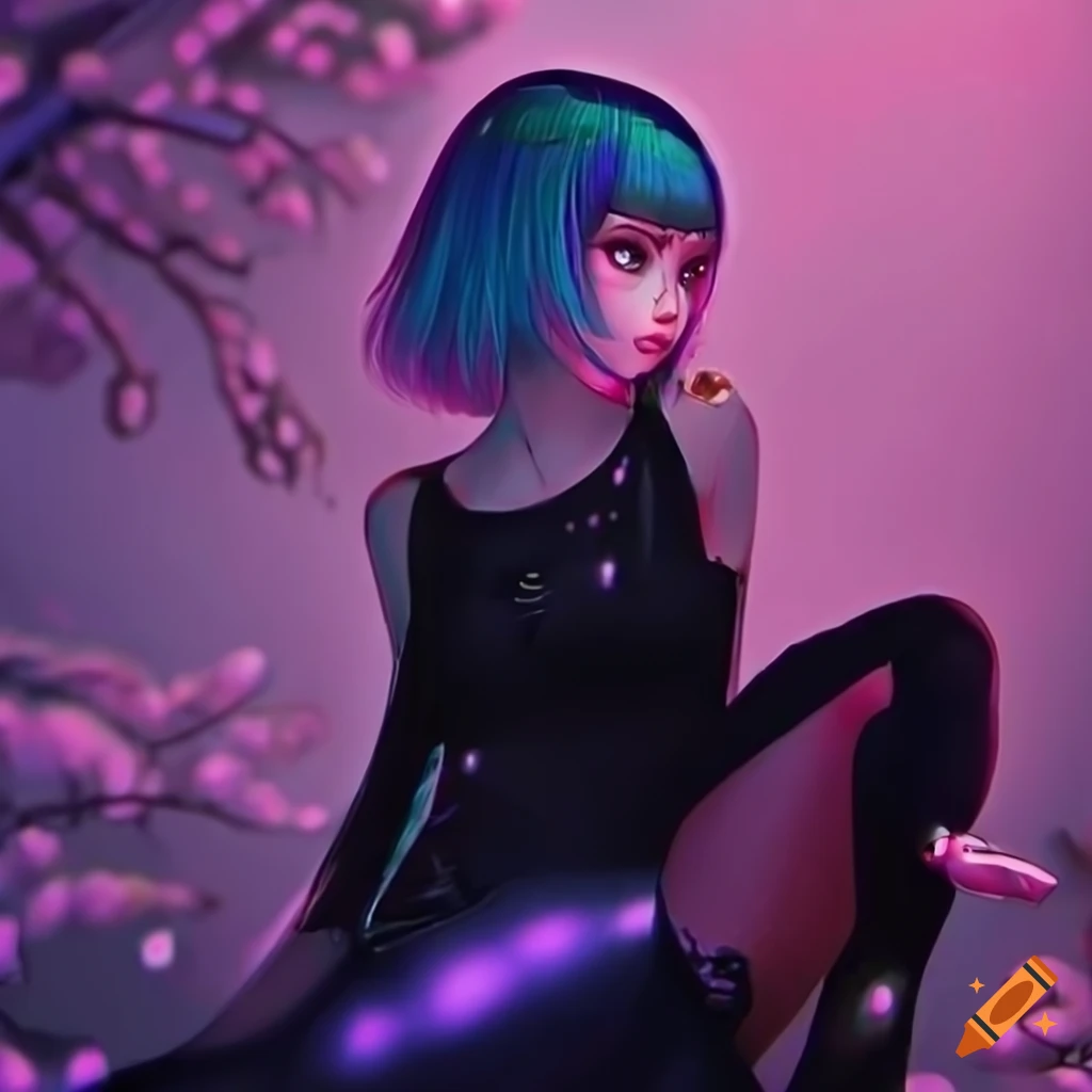 Realistic artwork of a cyberpunk girl with colorful hair on Craiyon