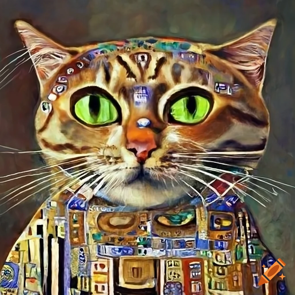 Gustav klimt inspired artwork featuring a cat on Craiyon
