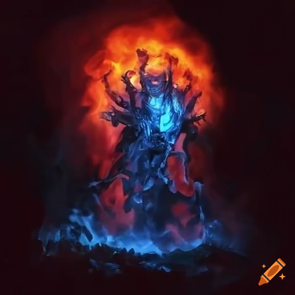 Jiangshi emerging from raging blue fire