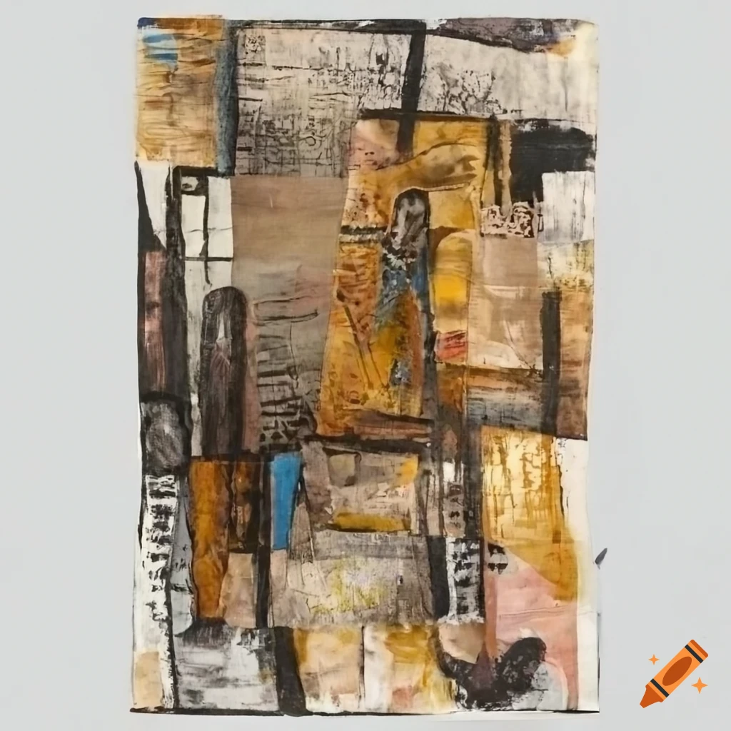 Mixed media artwork with newspaper, oil paint, and found objects on Craiyon