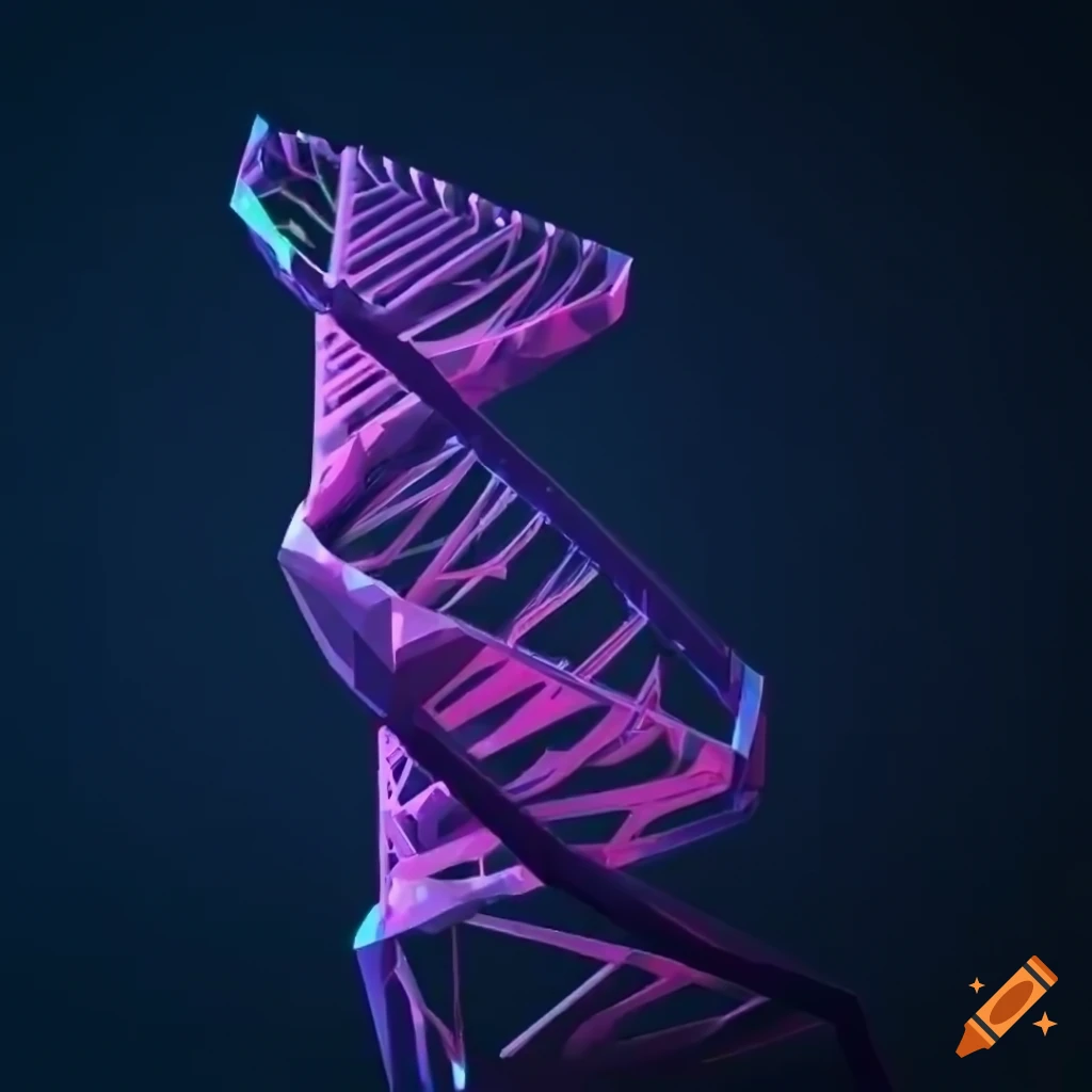 high-fidelity low-poly DNA in cyberpunk style