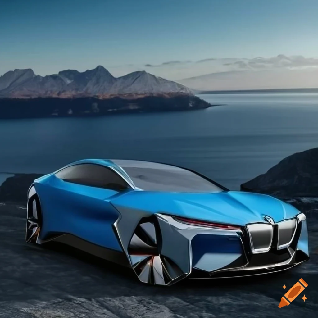 2024 bmw petrol car concept coupe with mountain and ocean background on