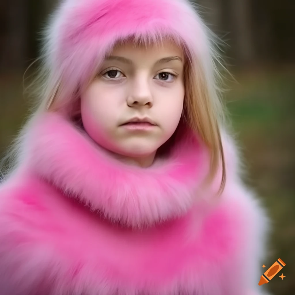 12yearold girl in a pink fluffy angora dress on Craiyon