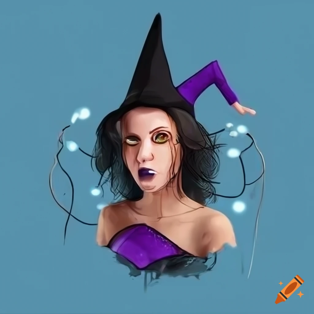 witch with headphones on blue background