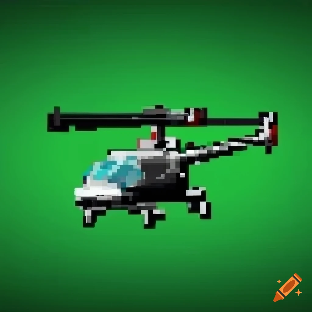 pixel art of a green helicopter