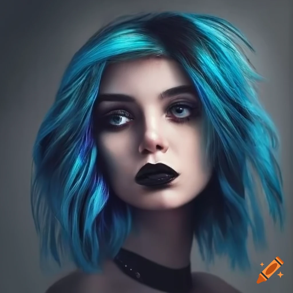 Photo Of A Girl With Black And Blue Hair And Black Lipstick On Craiyon photo-of-a-girl-with-black-and-blue-hair-and-black-lipstick-on-craiyon