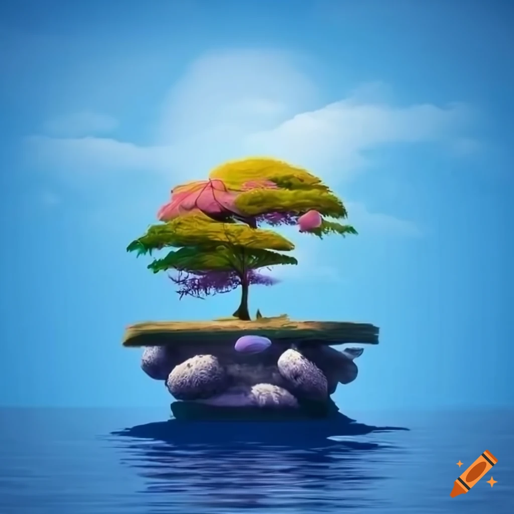 sakura tree on a beautiful floating island