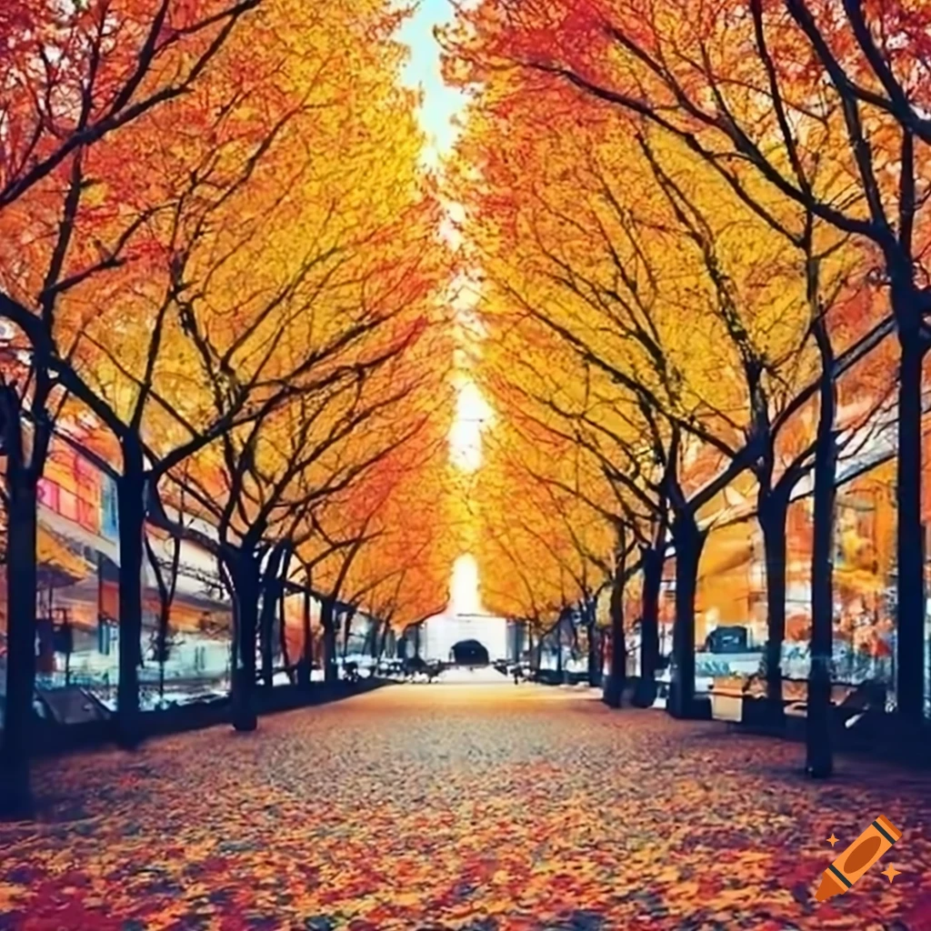 autumn trees inside a shopping mall