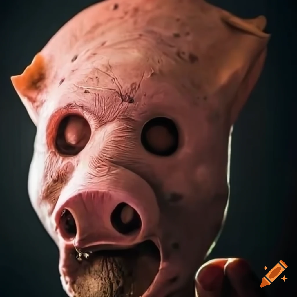 man wearing pig mask and holding a cigarette
