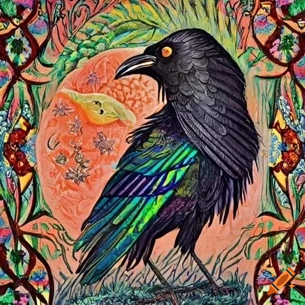 illustration of a mysterious Black Raven in a colorful cloak