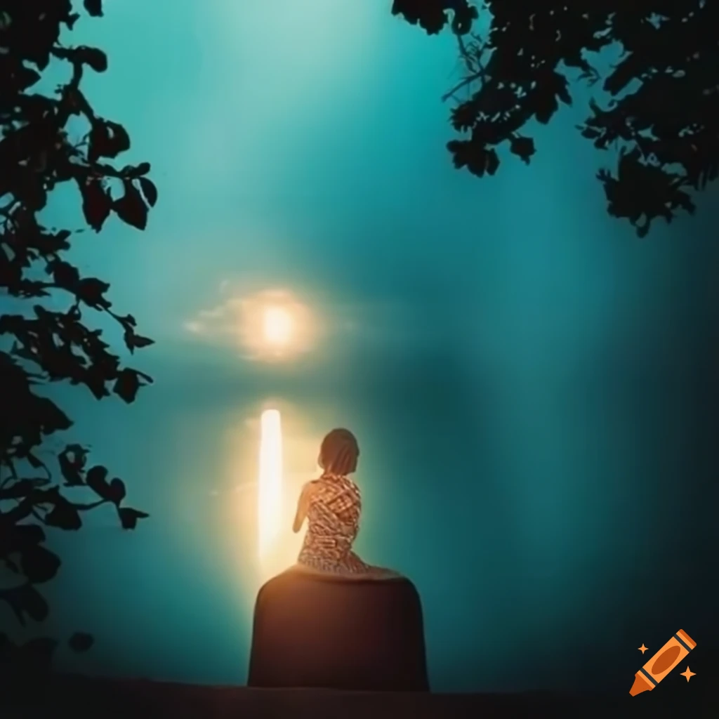 Woman admiring a lake from the window on Craiyon