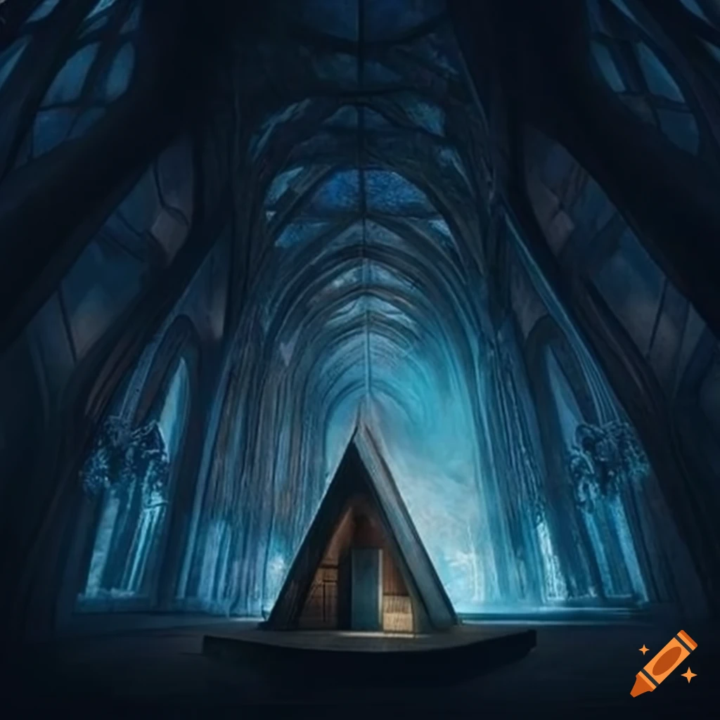 illusory dreamy cabin with cathedral-like architecture