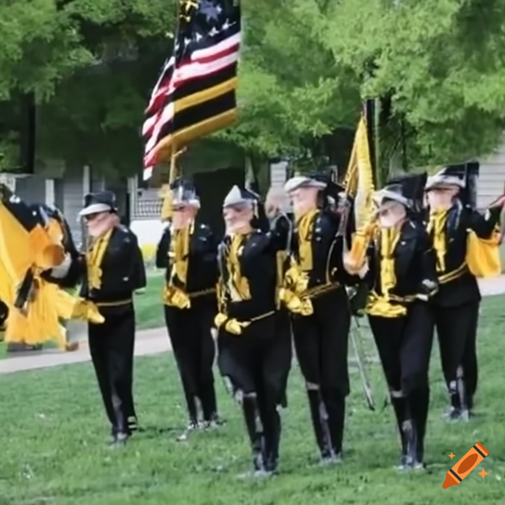 Yellow and black rotc color guard on Craiyon