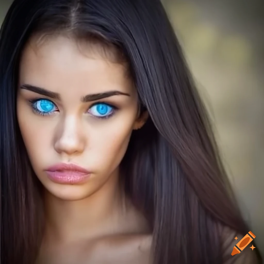 Portrait of a beautiful woman with tan skin and blue eyes
