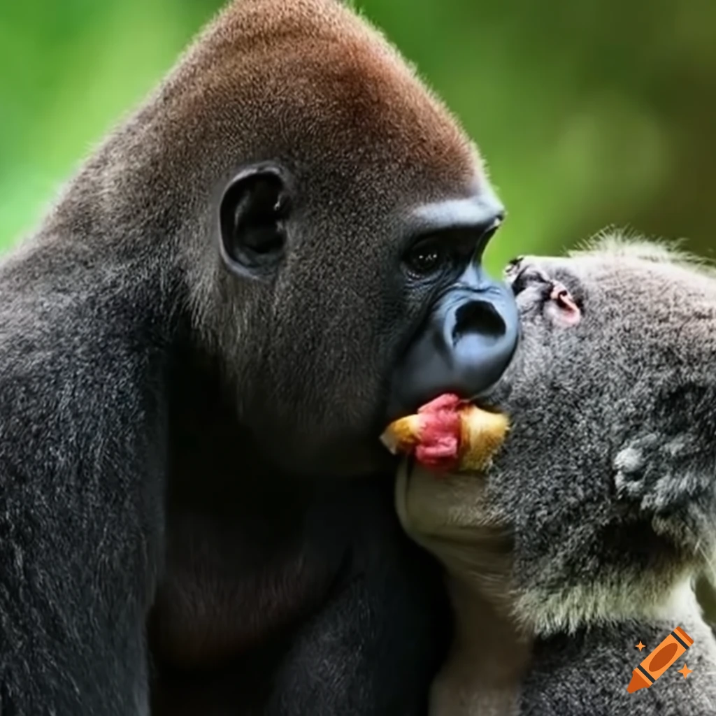 gorilla and koala sharing a tender moment