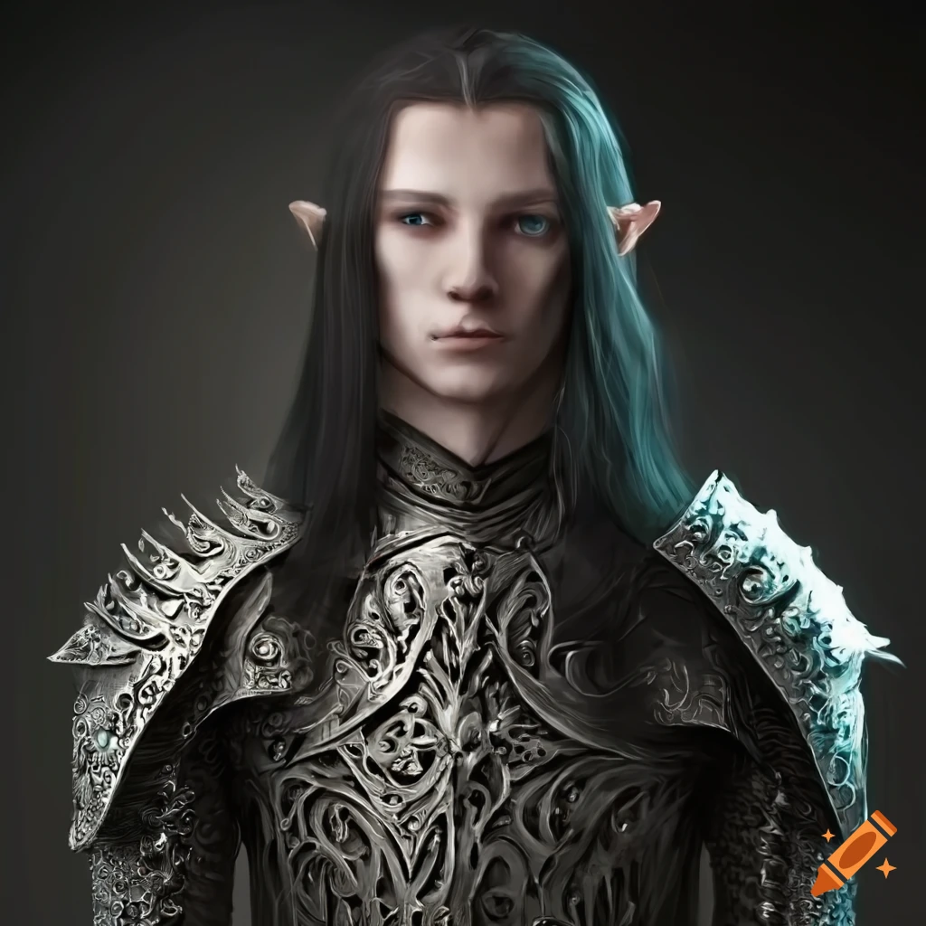 picture of an elven warrior in ebony plate armor