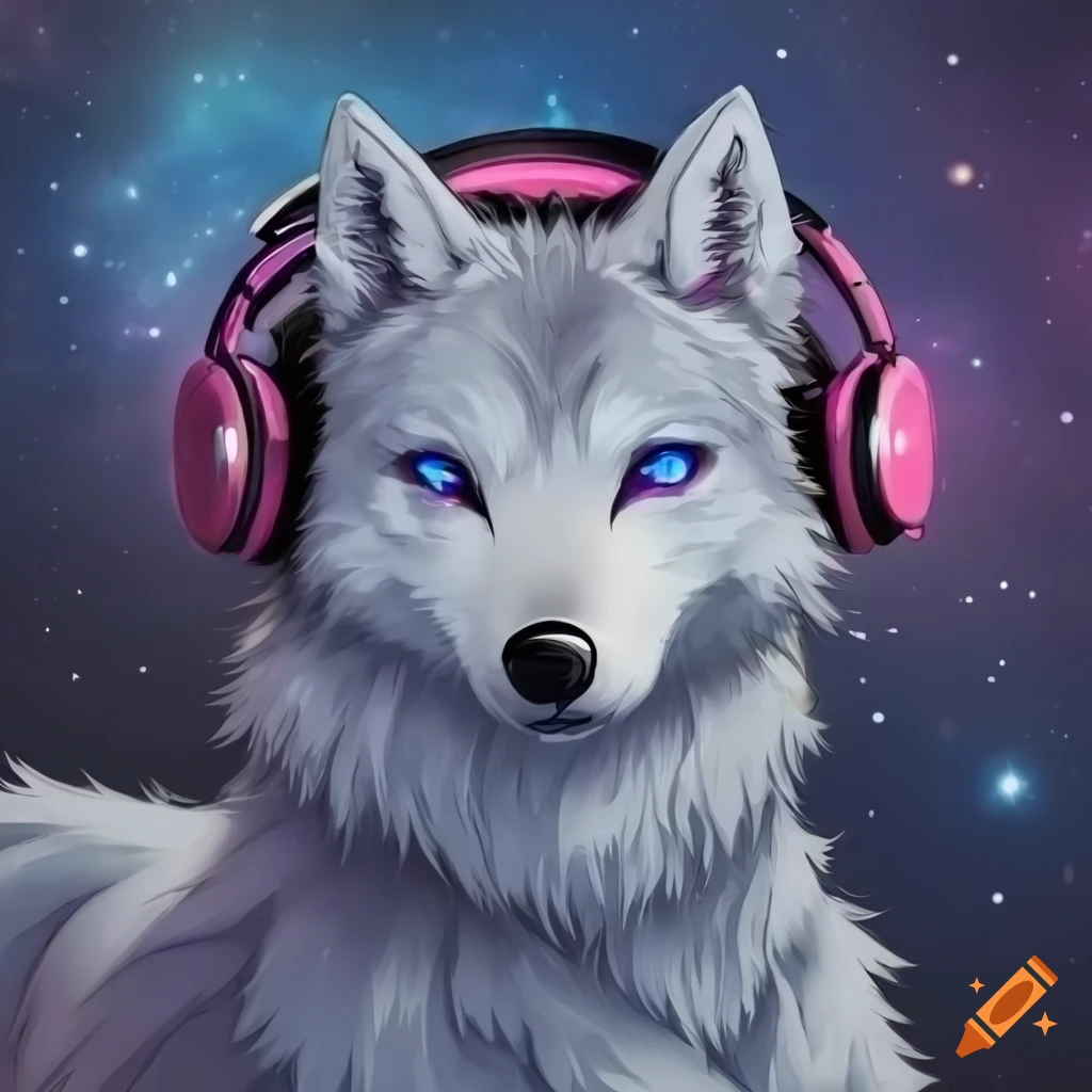 AI Art Generator: Anime, wolves,blue, moon in background, Grass field