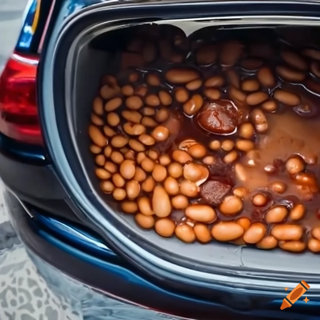 Baked beans filling up a car on Craiyon