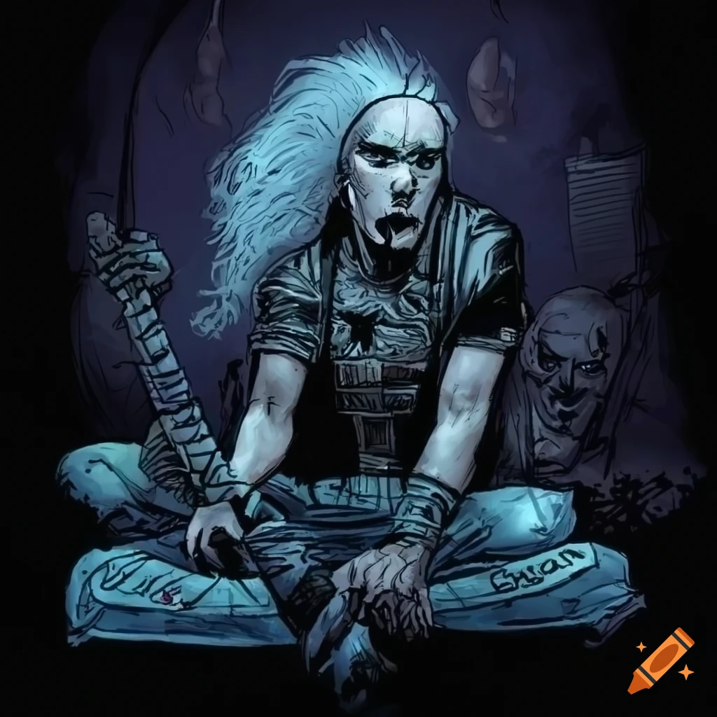 comic drawing with heavy metal style