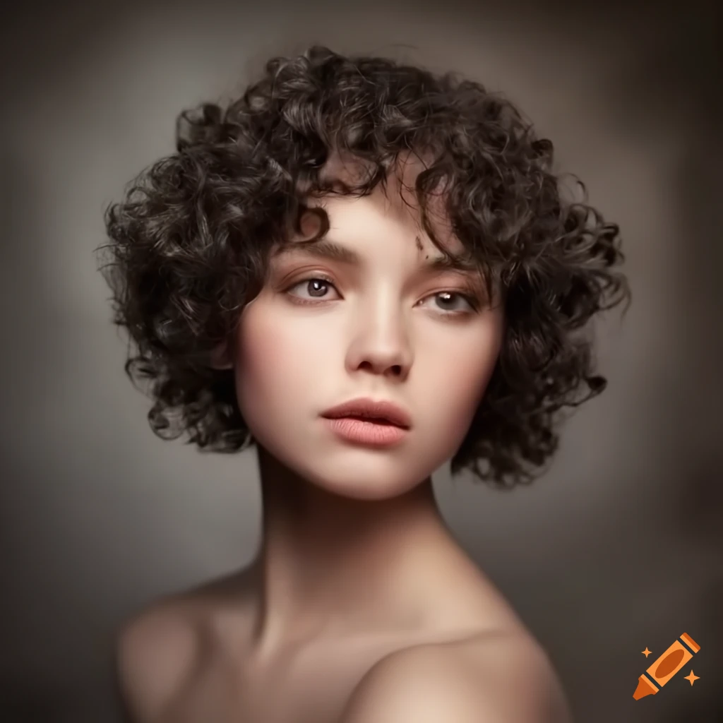 realistic portrait of a woman with short curly hair