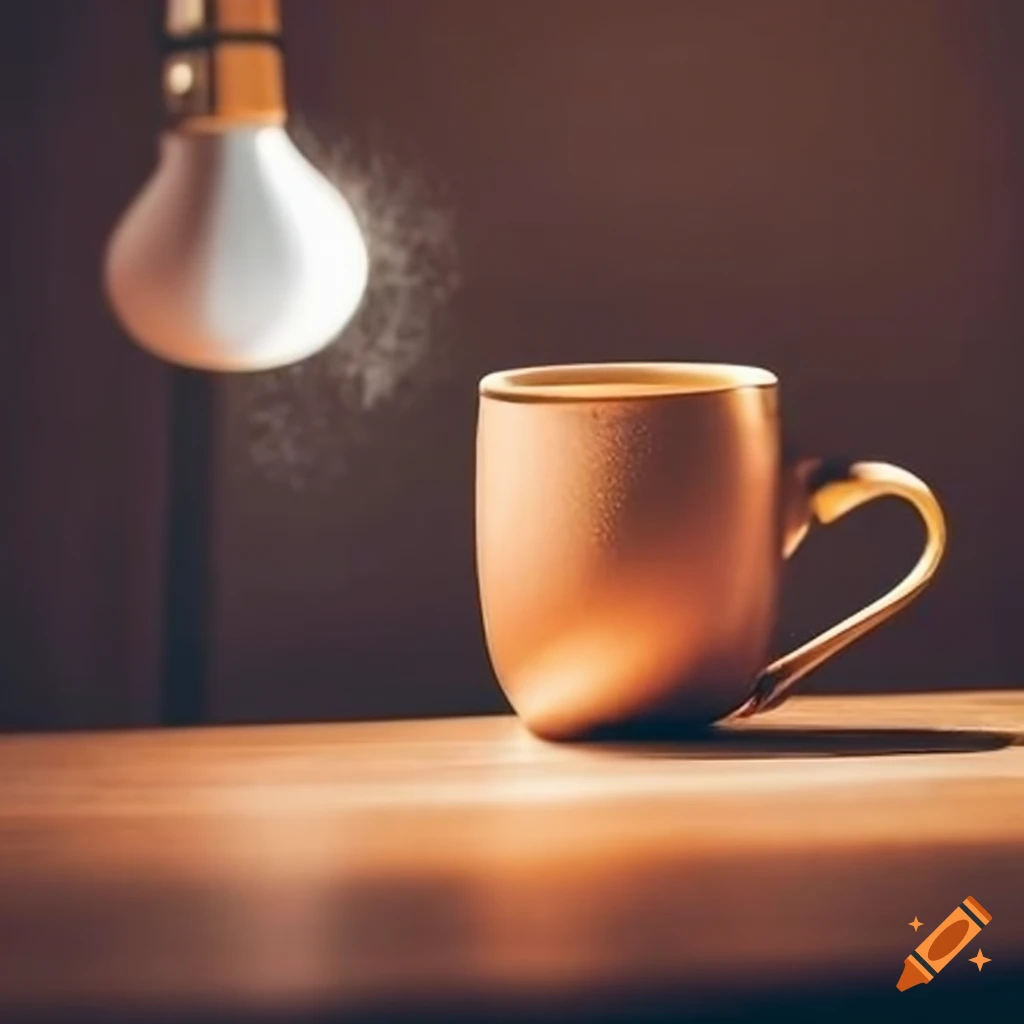 podcast microphone on wooden table with tea cup