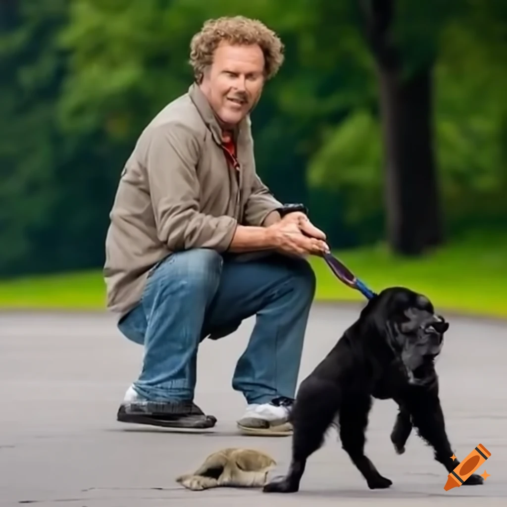 Will ferrell walking a dog on Craiyon