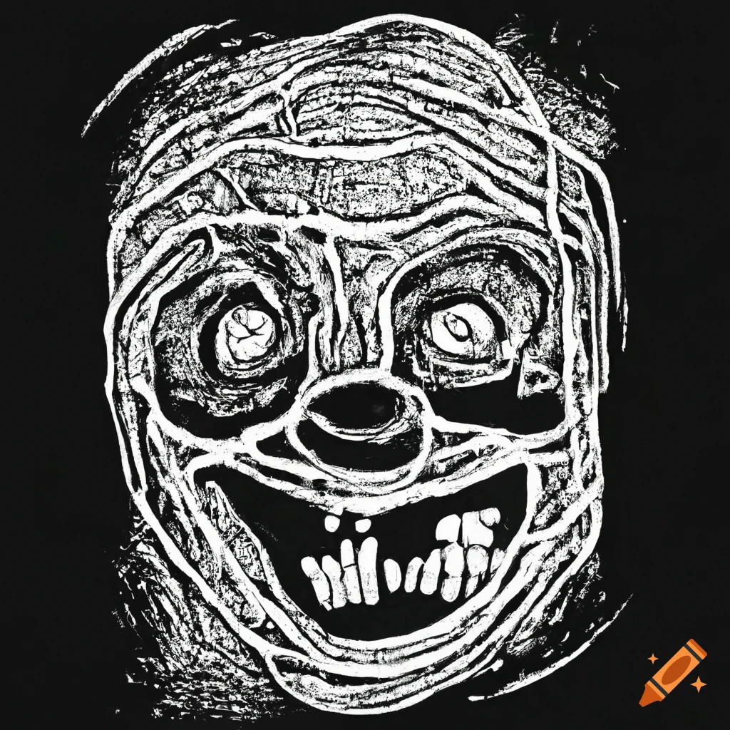 scratchy ink drawing of a scared face - Stock Image - Everypixel