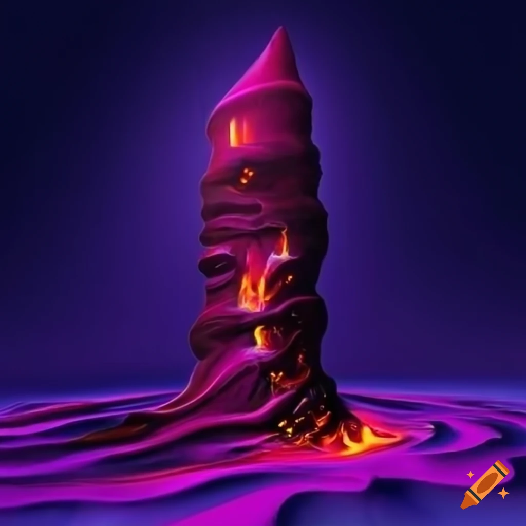 wizard's tower engulfed in purple magma-like energy
