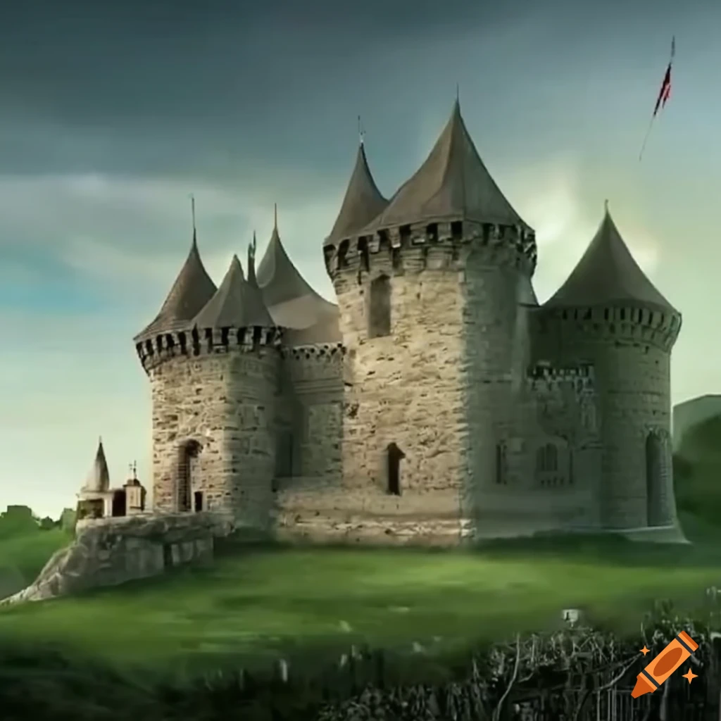 Close-up view of a realistic castle on Craiyon
