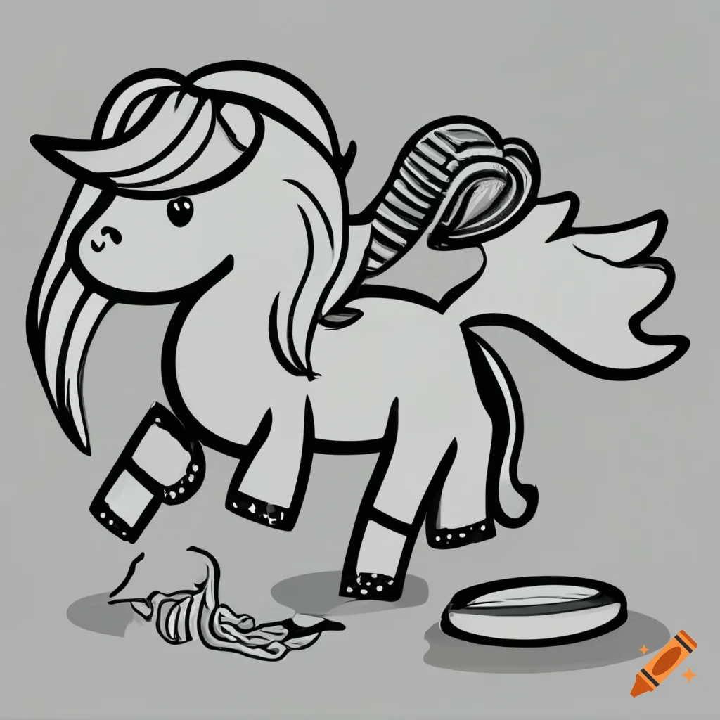 Black and white cartoon unicorn doing cleaning on Craiyon