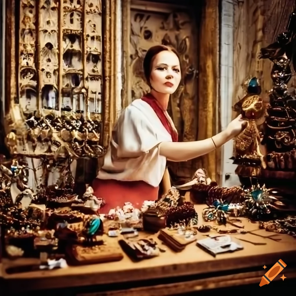 Medieval gem shop with displayed jewels