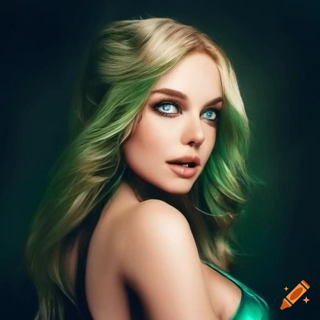 portrait of a stunning woman in an emerald dress