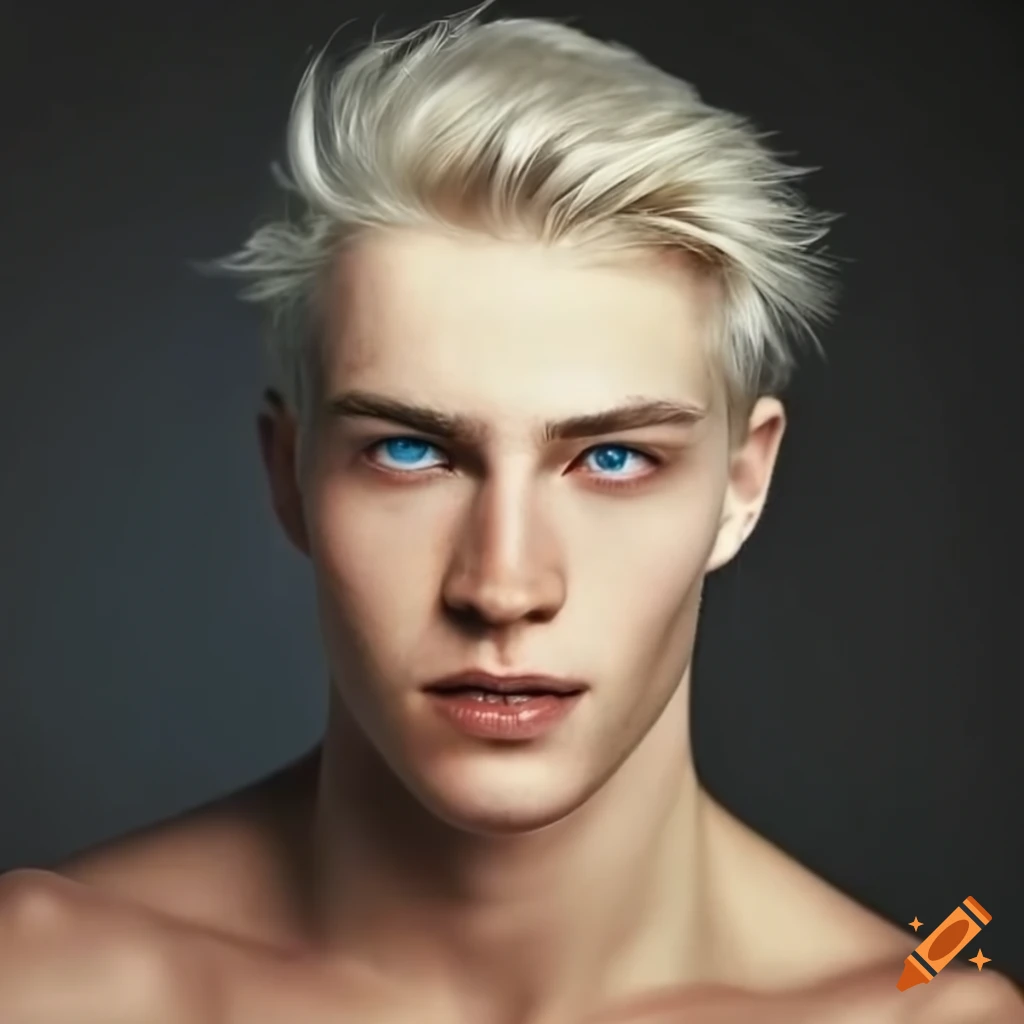 Male, short white hair, pale skin, green eyes, pretty boy, soft