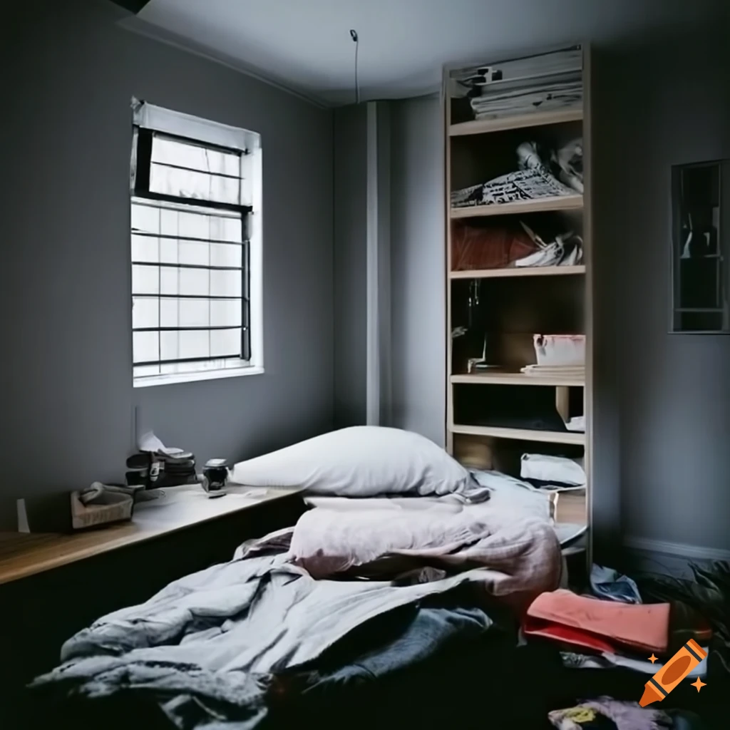 modern Japanese-style teenager's room with grey walls