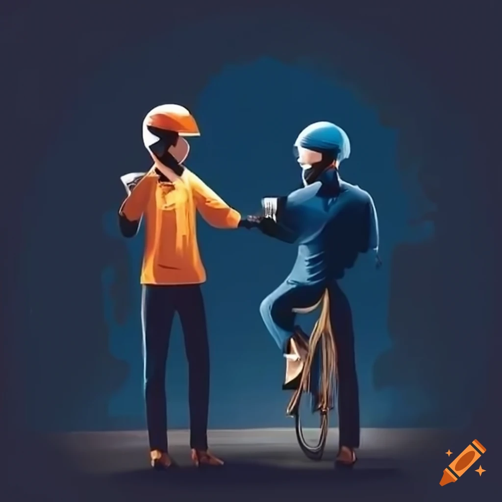 Delivery drivers enjoying coffee at a cafe on Craiyon