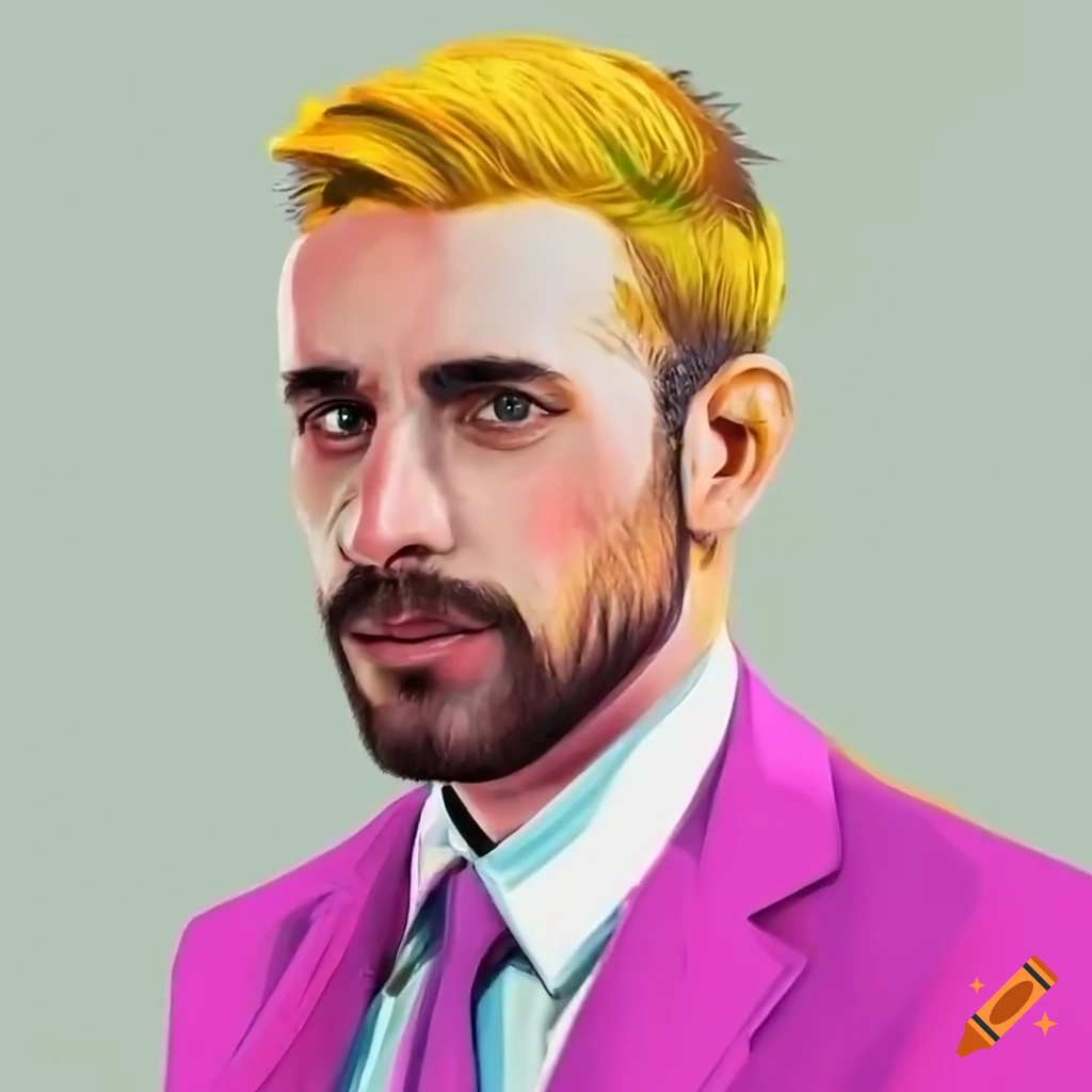 closeup portrait of a quirky businessman in a colorful suit