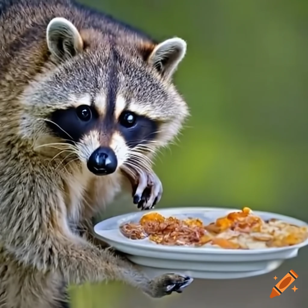 Adorable raccoons dining together on Craiyon