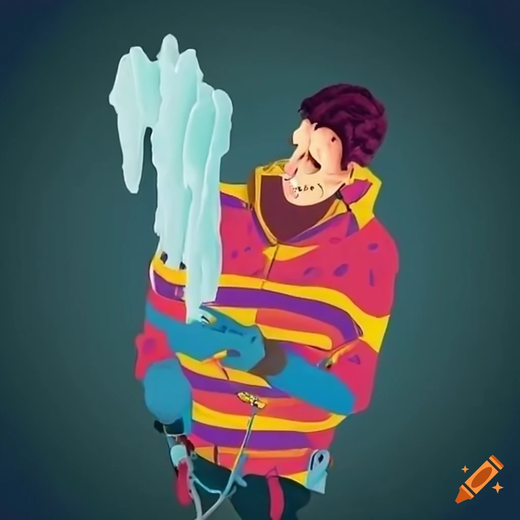 rock climber holding a frozen stalagmite