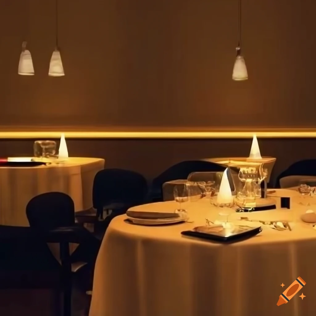well-lit restaurant table with two chairs