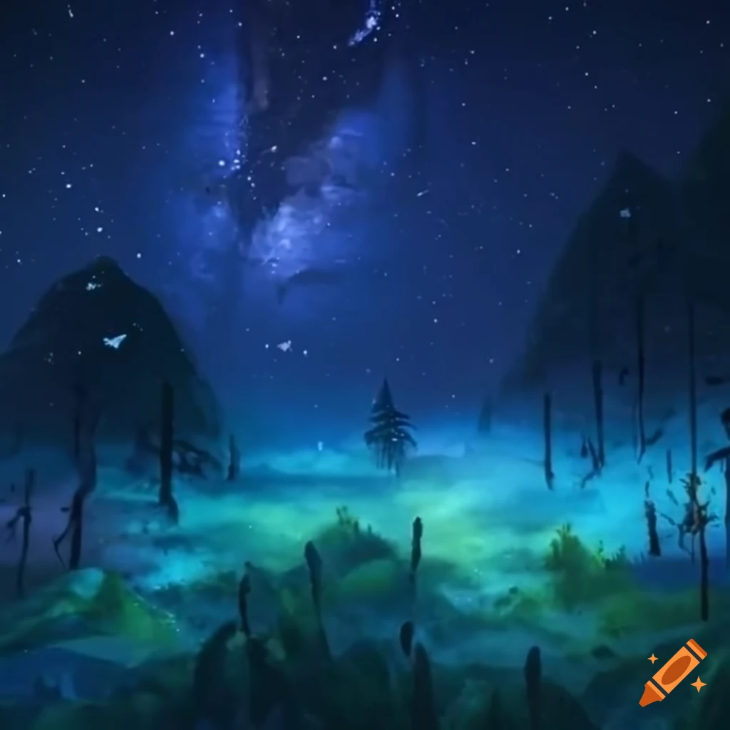night landscape with stars in a rainforest