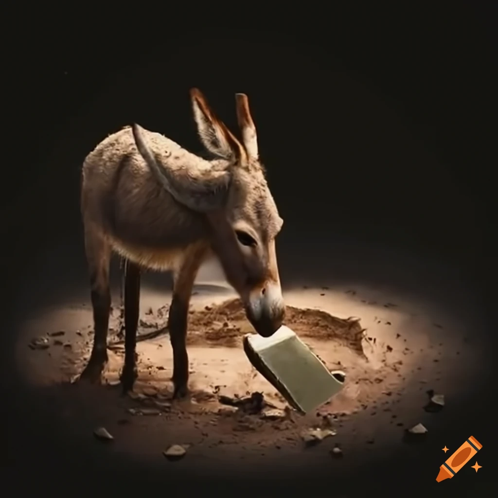 donkey digging a hole with a shovel