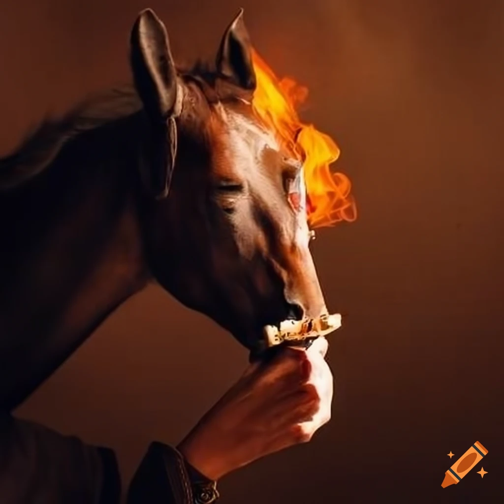 Satirical image of a horse smoking a cigar on Craiyon