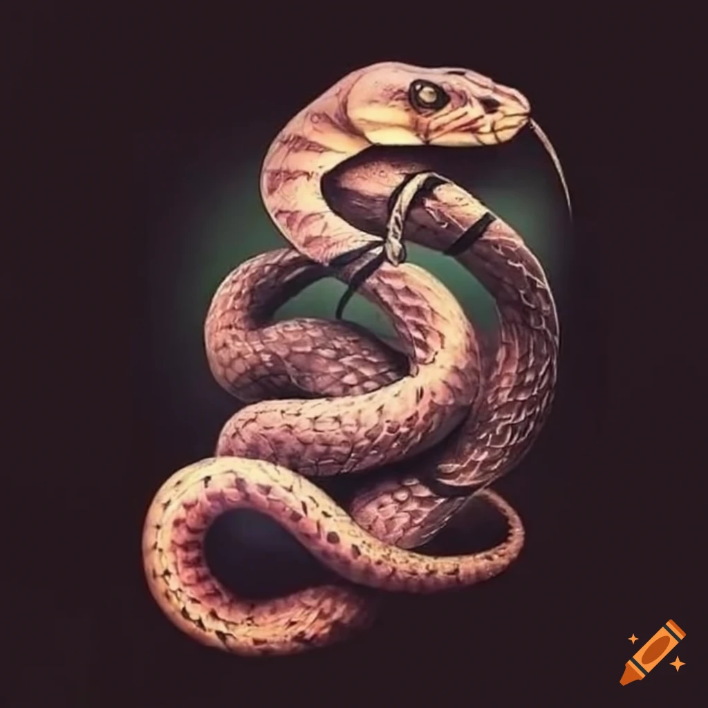 Black snake with sword, tattoo motif minimalist style / Minimalistic Snake