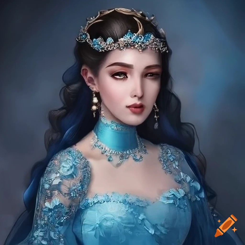 stunning artwork of a princess in a blue gown