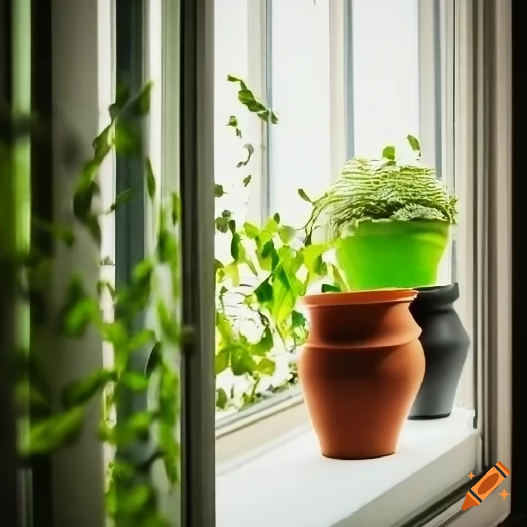 green plants on a windowsill in a well-lit room