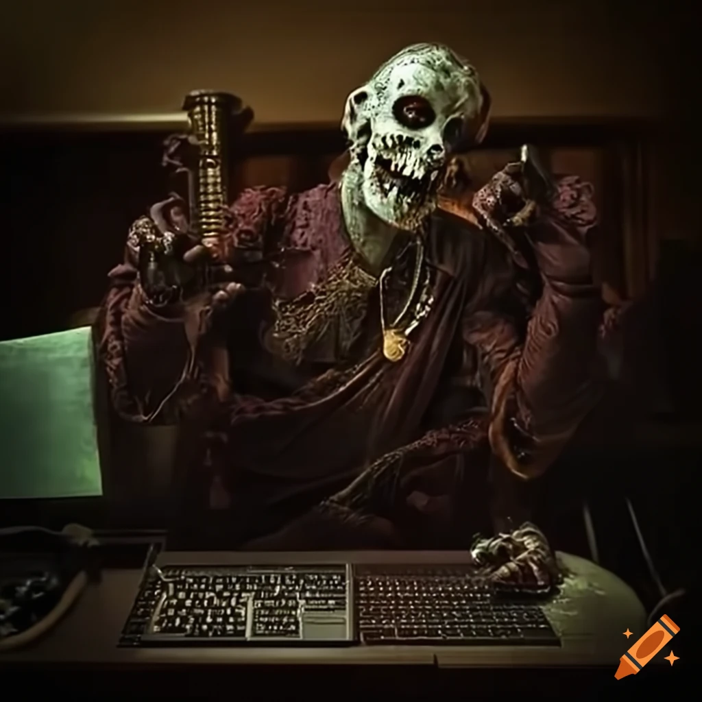 image of a sinister voodoo doctor in a dimly lit office